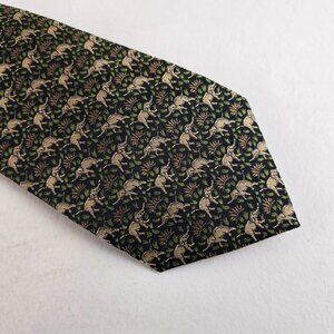 JM Thompson Silk Tie Black Green Elephant Nature Jungle Animal Pattern Classic